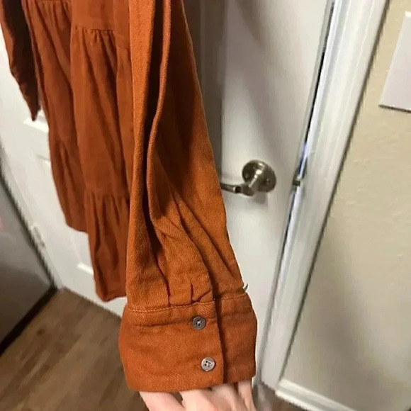 Madewell Flannel Button-Placket Tiered mini dress - Warm nutmeg - SIZE SMALL - Picture 9 of 11